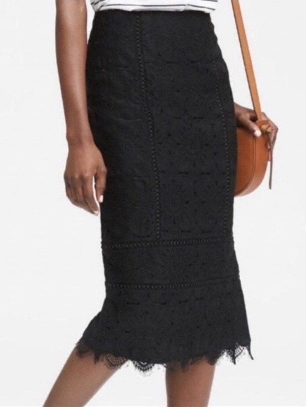 Banana Republic Black Lace Midi Pencil Skirt Sz 2